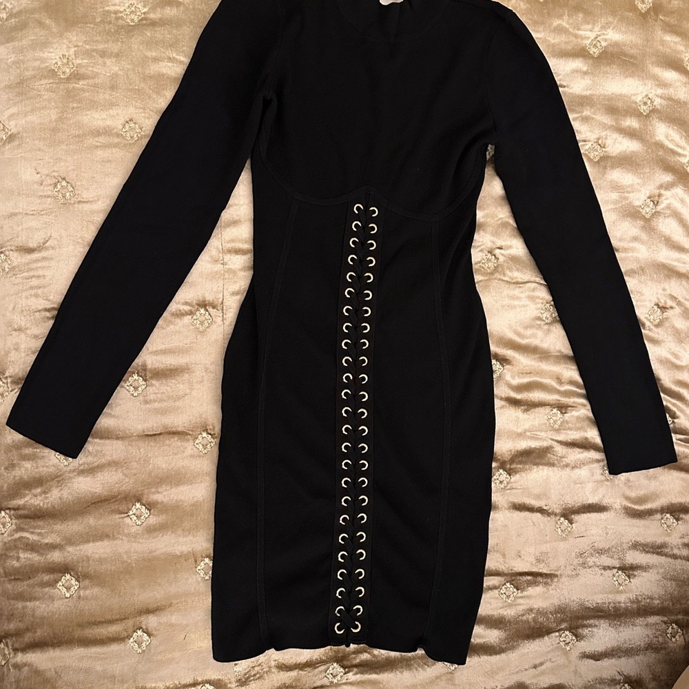 Elegant Black Dress with Lace-Up Detail